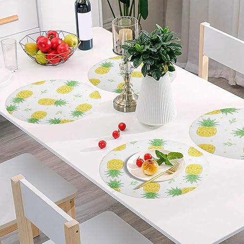 Miniatura 6 de Pineapples White Table Placemats, Heat Resistant Non Slip Dinner Placemats Round for Kitchen one sizex4
