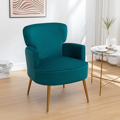 Miniatura 2 de Silla decorativa de terciopelo con patas de metal dorado, sillón tapizado para espacios pequeños a medianos, sala de estar moderna, dormitorio,