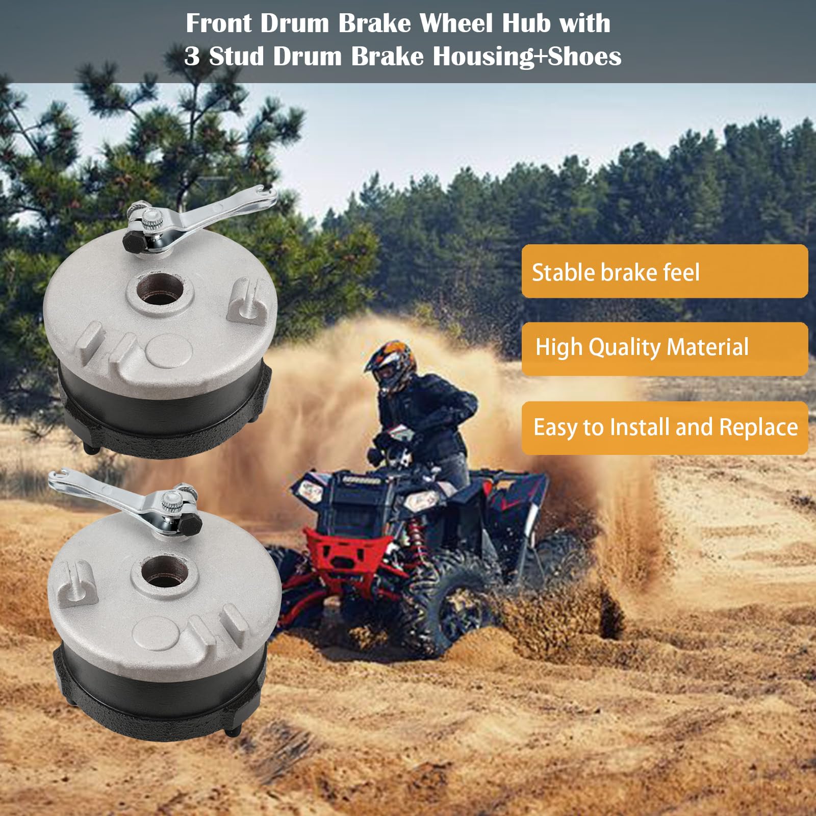 2 cubos de rueda de freno de tambor delantero izquierdo y derecho de metal para motor de 50 cc, 70 cc, 90 cc, 110 cc, 125 cc, ATV Quad Buggy, rosca M8 de 4.1 x 6.8 pulgadas