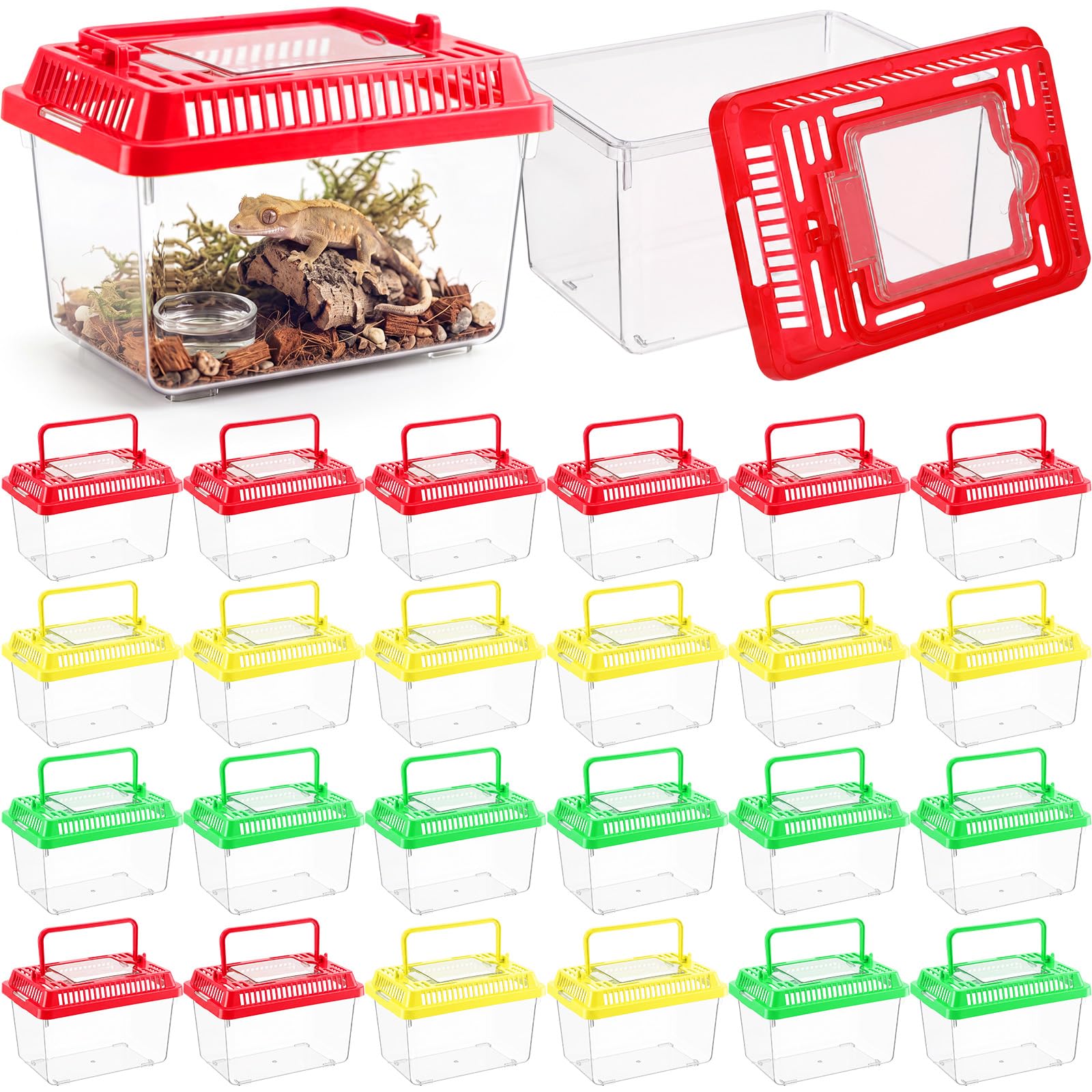 LemonRoad 25 Pcs Plastic Reptile Terrarium Carrier Cage, 5.1 x 3.5 x 3.5 in