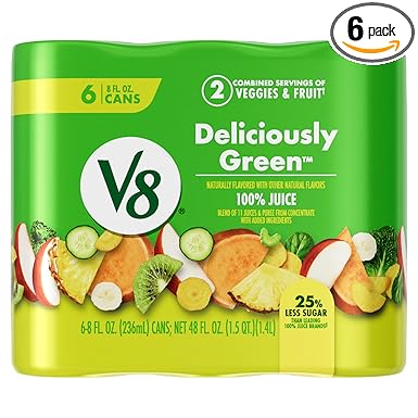 V8 Deliciously Green 100% Fruit and Vegetable Juice, 8 fl oz Can (6 Pack)