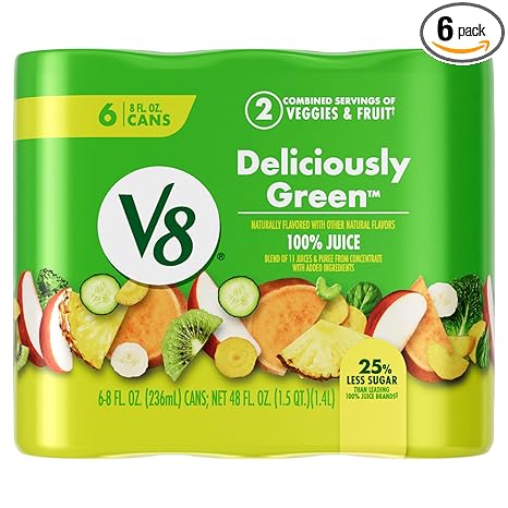 V8 Deliciously Green 100% Fruit and Vegetable Juice, 8 fl oz Can (6 Pack)