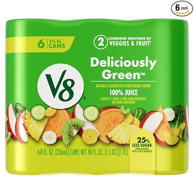 V8 Deliciously Green 100% Fruit and Vegetable Juice, 8 fl oz Can (6 Pack)
