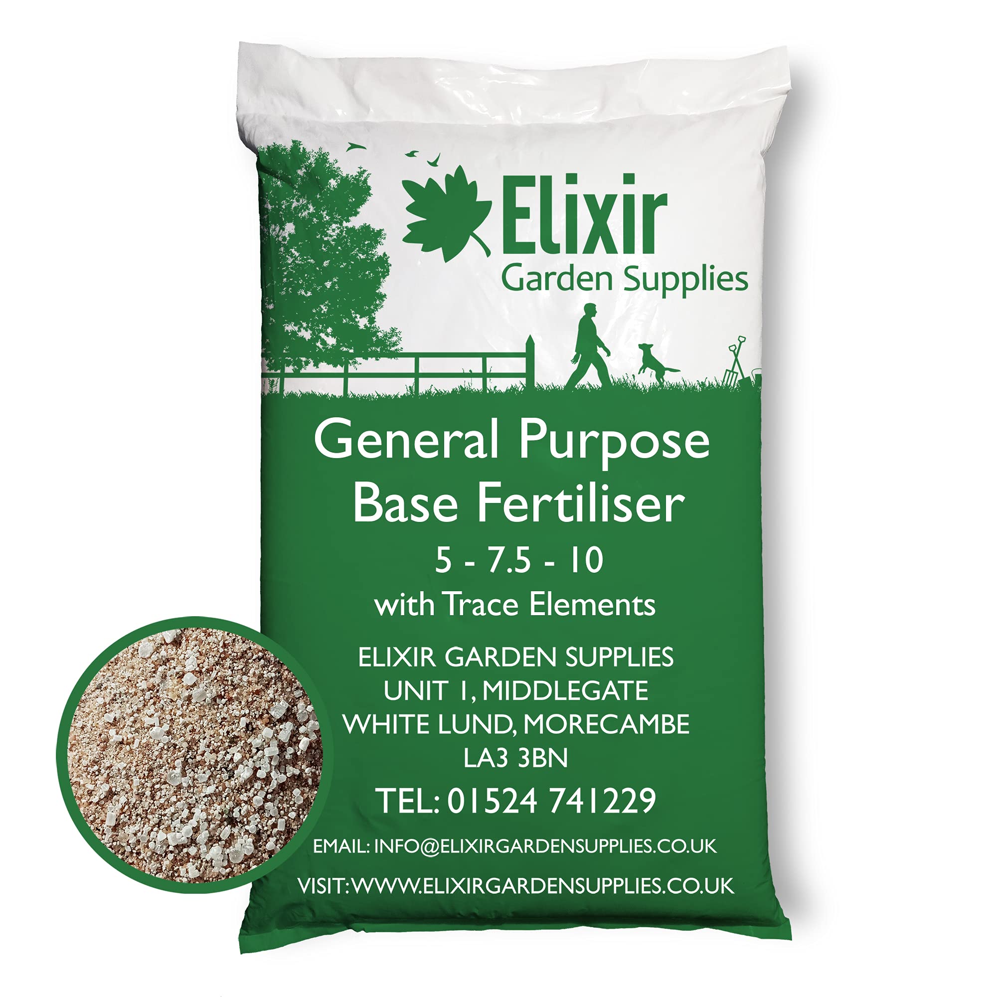 Elixir Gardens General Purpose Base Fertiliser | 5-7.5-10 + Trace Elements Various Sizes 500g-25kg | 2kg bag | Treats 60sqm