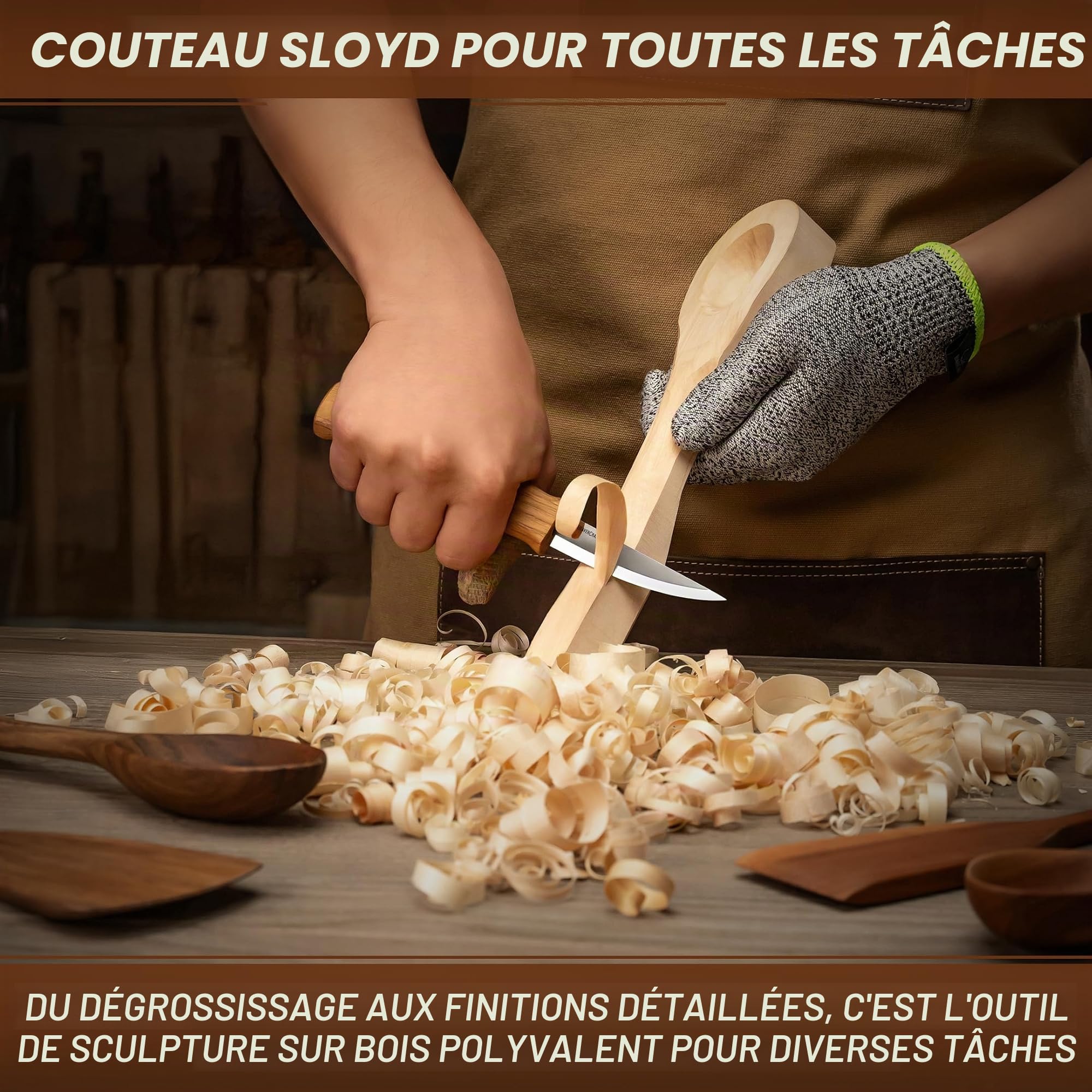 BeaverCraft Kit Couteaux Sculpture Bois S14 – Outils pour Cuillère avec Couteau Crochet, Ciseaux à Bois, Gouge Bol – Kit Sculpture Débutants, Ensemble de Taille du Bois Loisirs
