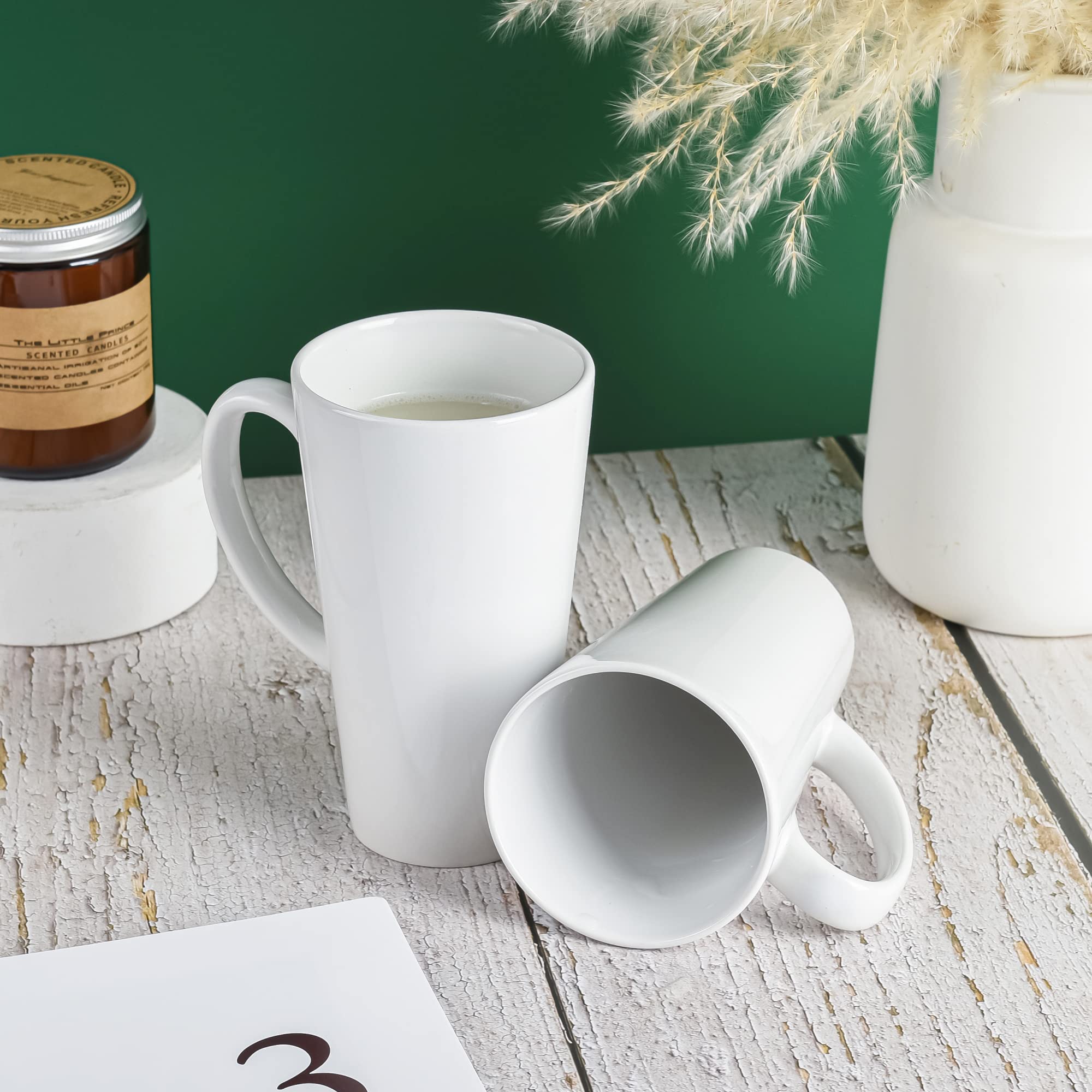 Amazon.com: BYCNZB 16oz White Funnel Ceramic Tall Coffee Mugs for Coffee,  Tea, Cocoa, Latte, Milk set of 4 : Home & Kitchen