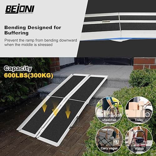 Miniatura 34 de BEJONI Rampa portátil plegable para silla de ruedas de 5 pies, rampa de umbral de aluminio antideslizante para escalones y puertas del hogar, rampa