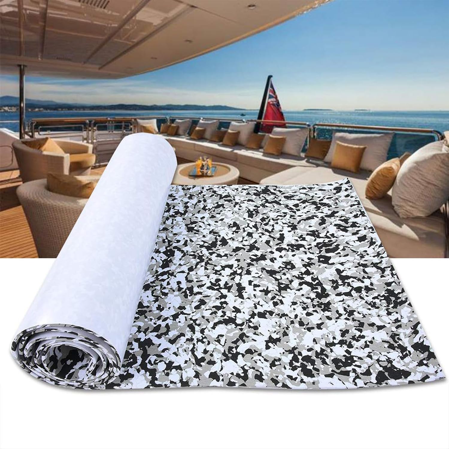 EVA Boat Decking Mat Self-Adhesive Anti-Slip 5mm EVA Boat Flooring, Easy-Cut Marine Flooring for Kayak Deck Boat Yacht Flooring Motorboat,240x90x0.5cm