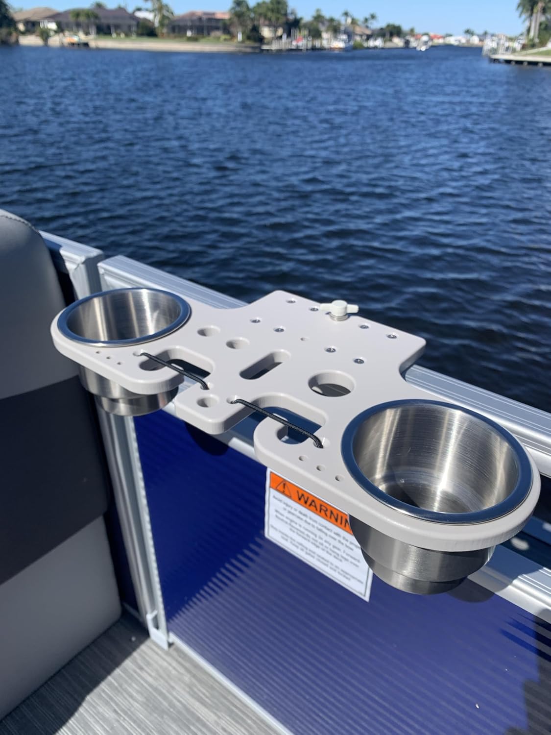 Pontoon Rail Double Cup and Rod Holder with Tool Organizer Slots