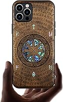 Vista 11 de Carveit Funda protectora de madera de diseñador para iPhone 12 Pro Max, cubierta magnética, grabado de madera e incrustaciones de concha, funda
