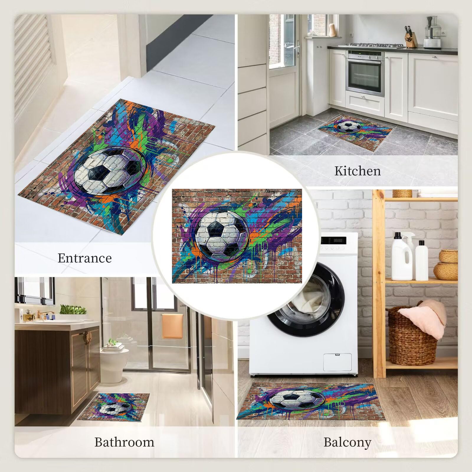 80X120Cm Zerbino Ingresso Interno Antiscivolo Assorbente, Tappeto In Microfibra Sottile Lavabile Con Graffiti Calcio Strada Muro Mattoni Tendenza Per Cucina Bagno Porta E Animali, Terracotta