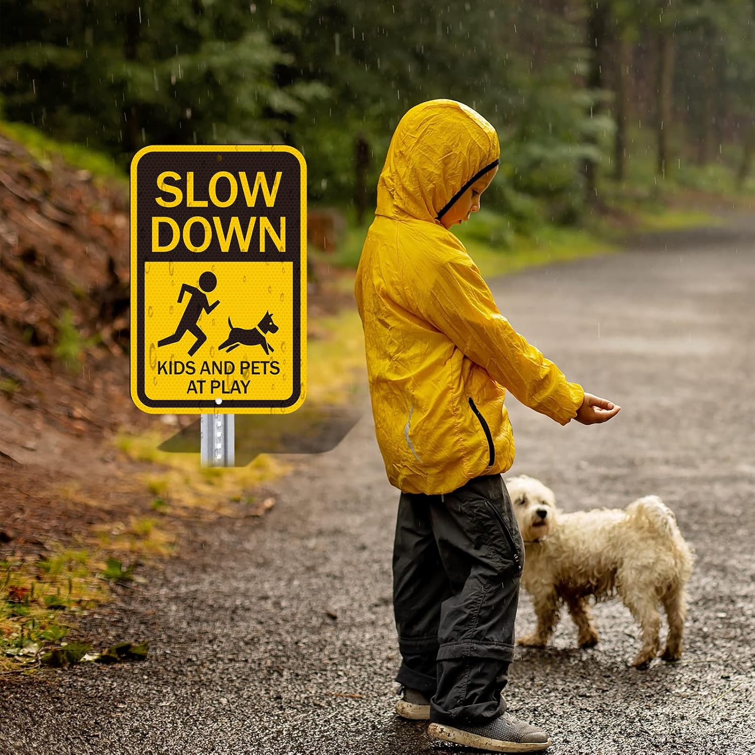 Xuhal 3 Pack Slow Down Kids and Pets at Play Signs Children at Play Safety Signs for Street Reflective 16 x 11 Inches Rustproof Aluminum for Neighborhoods Driveway Yard Indoor Outdoor(Yellow)