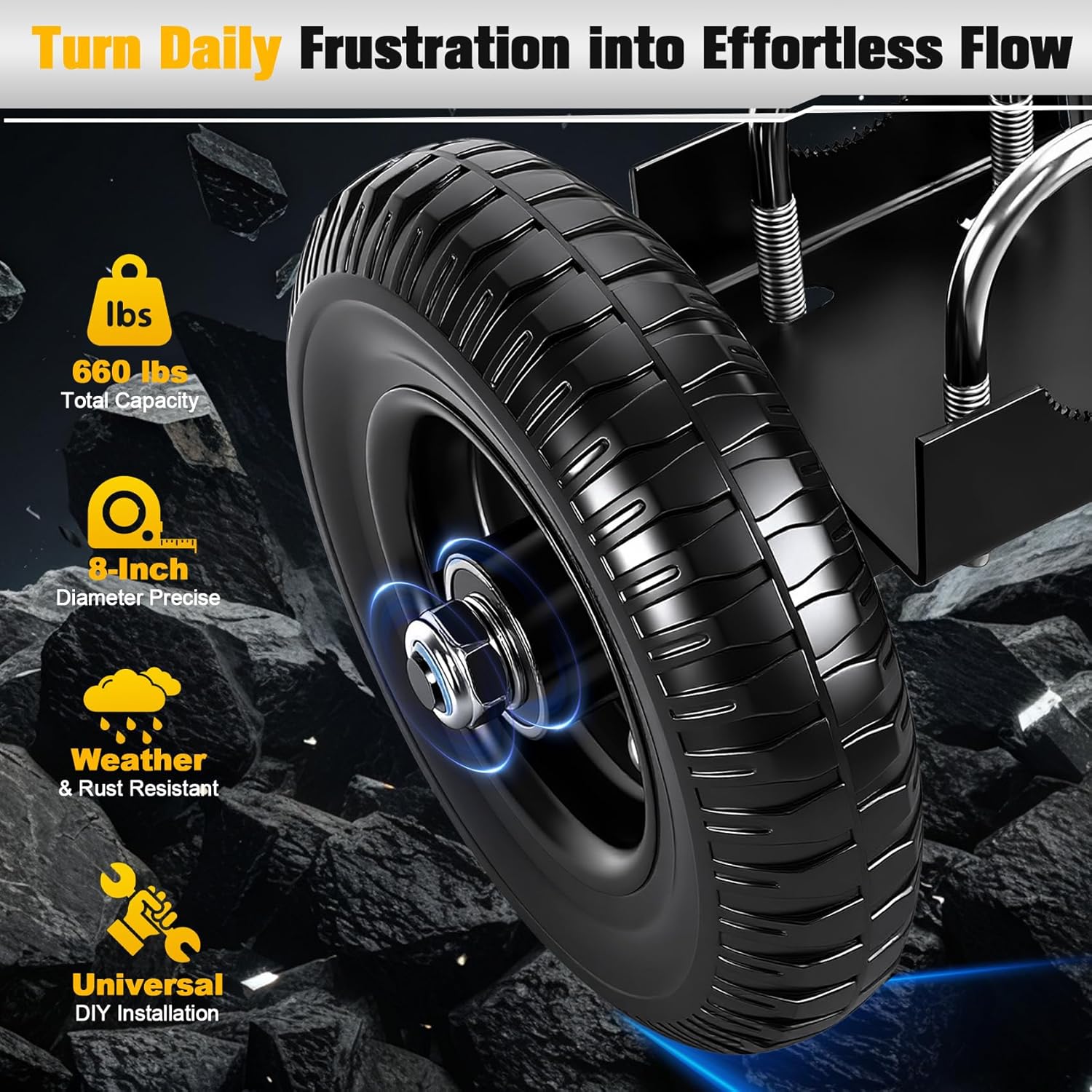 8 Inch Heavy Duty Rolling Gate Wheel, Sliding Gate Rollers for Metal Tube Gate and Chain Link Fence, Driveway Entrance Gates, Commercial & Industrial Use, Max Load 660 lbs