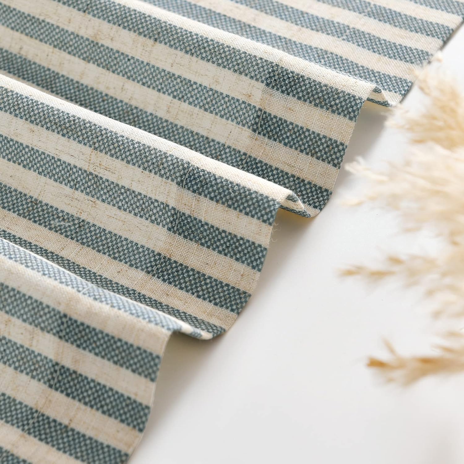 jinchan Striped Kitchen Curtains and Valance Set 36 Inch Tier Curtains Ticking Stripe Linen Small Drapes Pinstripe for Cafe Living Room Bathroom Farmhouse 3 Pieces Set Rod Pocket Blue