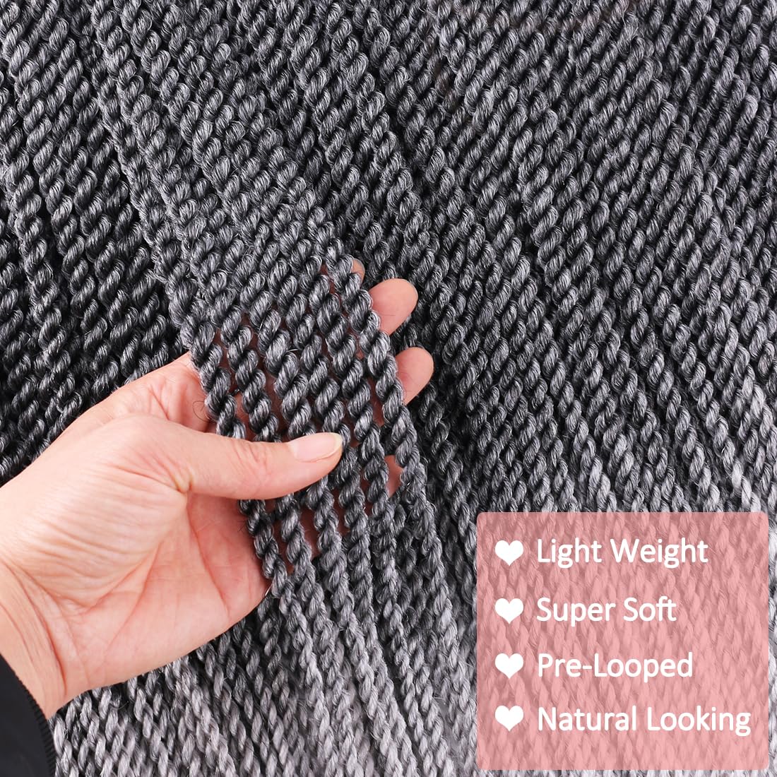 8 Packs Havana Twist Crochet Hair Silver Gray Senegalese Twist Medium Crochet Braid Omrbe Grey Crochet Braids Hair For Black Women Prelooped Twist Syntehtic Braiding Hair Extensions (Tgrey#)