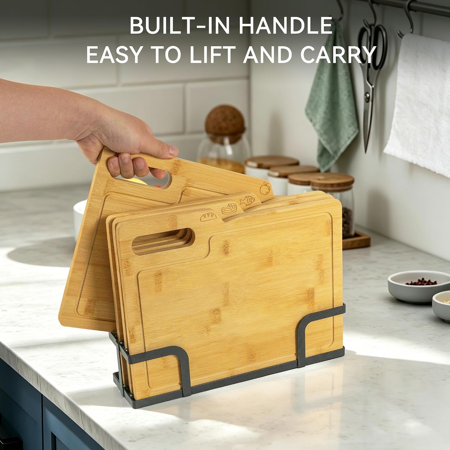 VaeFae Bamboo Cutting Board Set with Storage Rack