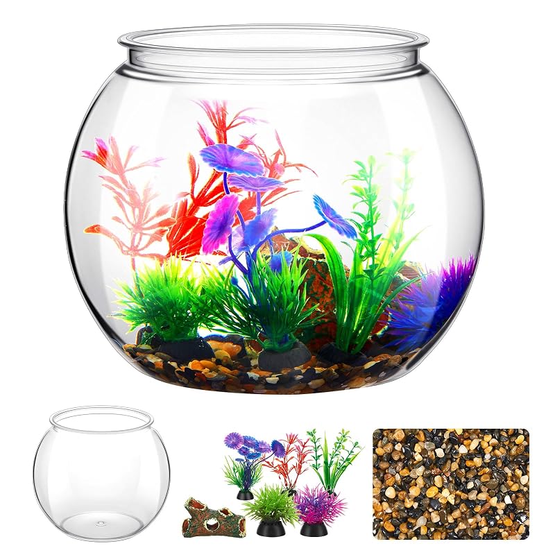 Aquário globo transparente para peixe Betta com plantas artificiais e cascalho decorativo Yiyiring, 3,79 L