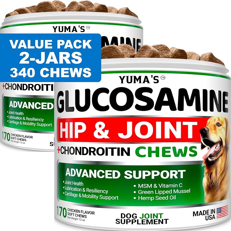 Suplemento para Cães com Glucosamina e Condroitina YUMA'S LPW, 2 Frascos com 340 Unidades