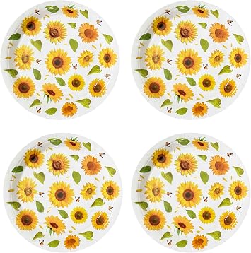 7 Inch Disposable Plates, 50 Pcs Cute Paper Plates, Tableware Plates, Party Supply Plates For Birthday Party Baby Shower Wedding Party Sunflower