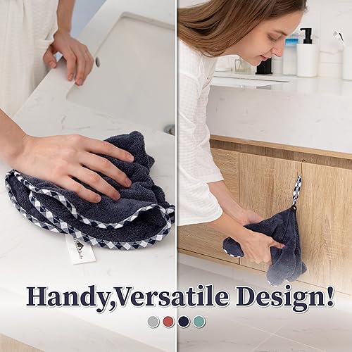Miniatura 8 de myHomeBody Toallas de mano con bucle de botón, toallas de mano con bucles para colgar, toallas de mano de cocina con botón, fibra de carbón, juego