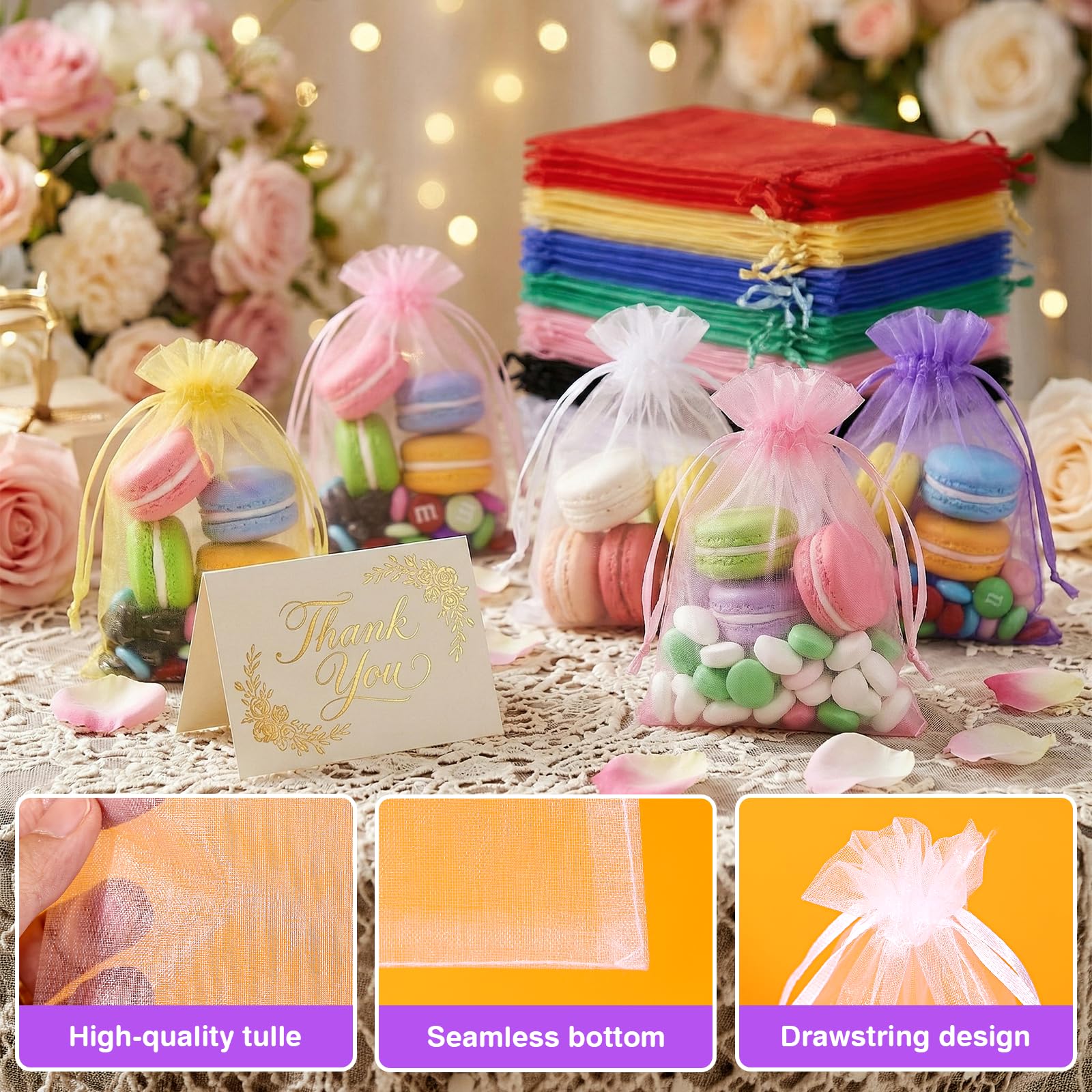 100 Piezas Bolsas de Organza, 10 x 15 CM Bolsas de Joyas, Bolsas de Caramelo con Cordón de Satén Bolsas de Regalo para Bodas,Regalo Decoración Fiestas Boda (Coloridas) — view 3