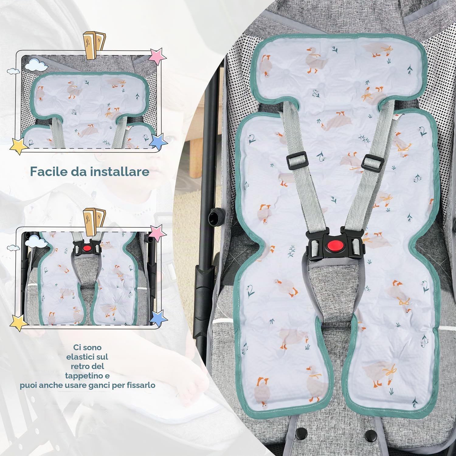 LAT Materassino Passeggino Estivo, Copripasseggino Estivo, Cuscino Refrigerante per Passeggino, Cuscino Passeggino Universale 70x34cm (B)