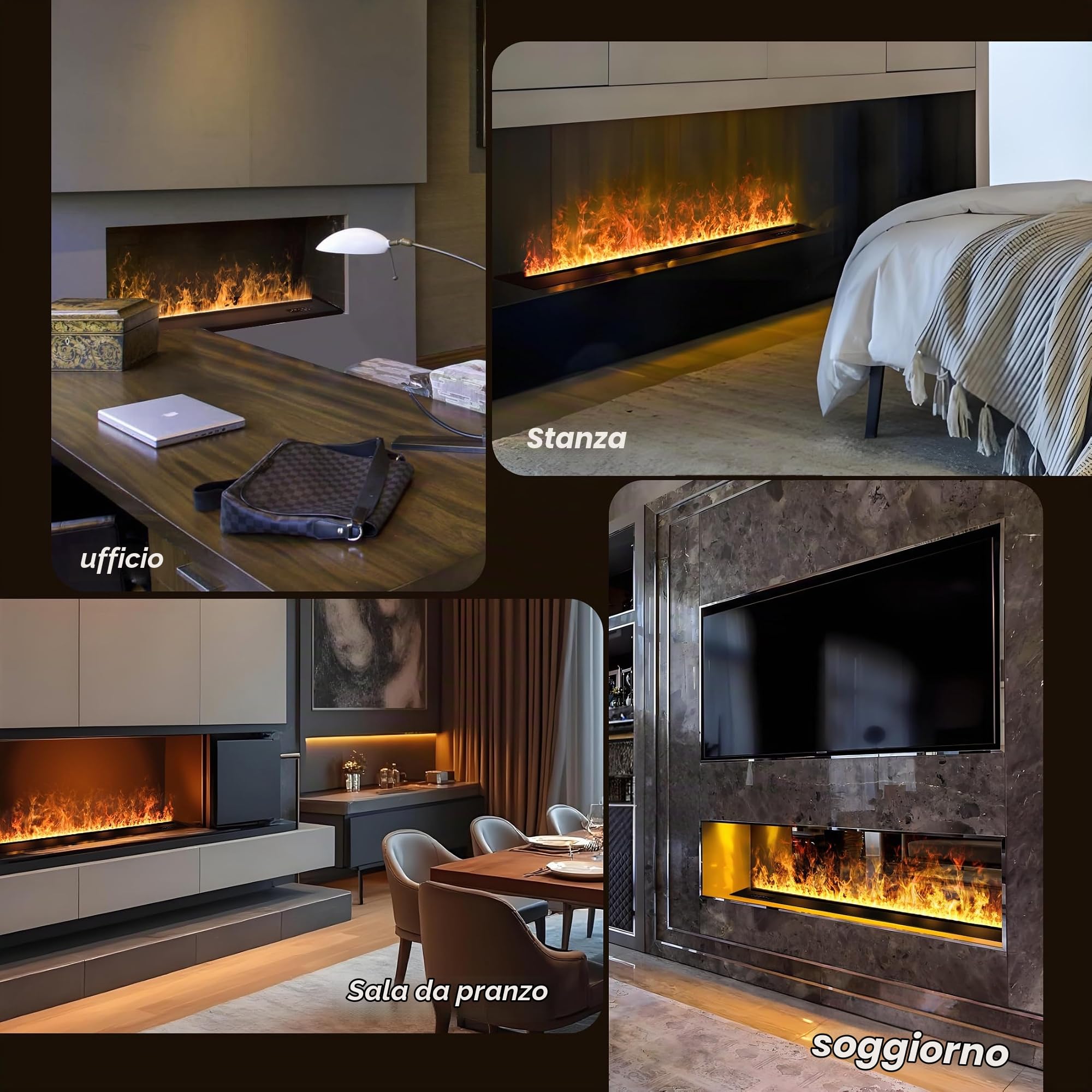 Camino a vapore Mexhom, Camino elettrico a fiamma 3D, 150cm Nessun calore | 3D effetto fiamma, adatto per camera da letto, soggiorno, mobili, animali domestici, umidificatore, silenzioso