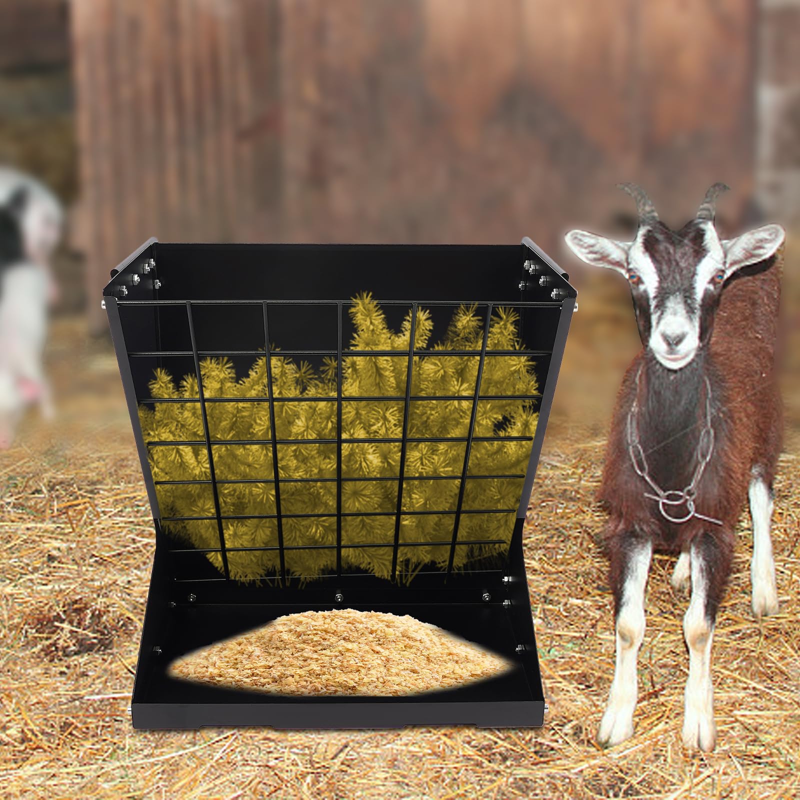 Ruggine di fieno per cavalli e pecore, fieno, capra 2 in 1, con gancio, capacità di carico 30 kg, per capre, cavalli, conigli, mucche (nero)