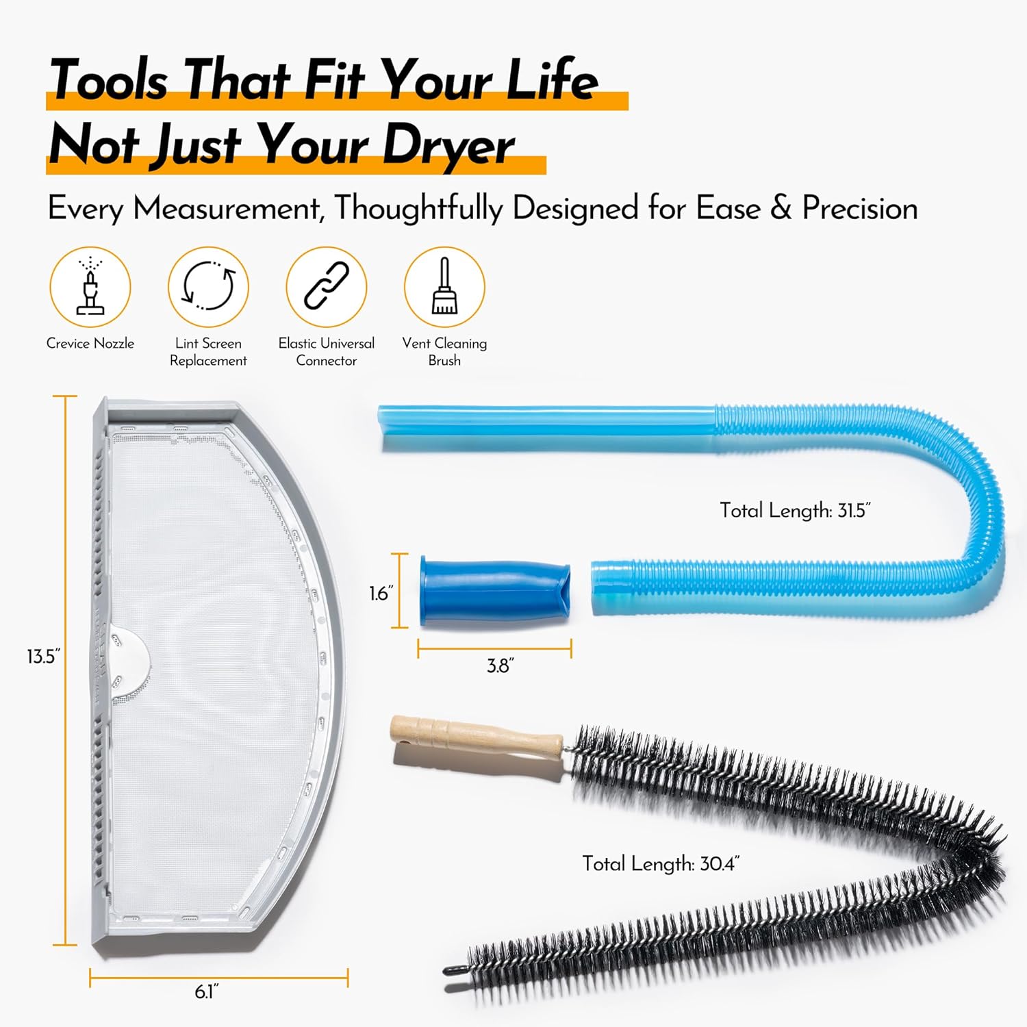 Dryer Lint Filter Replacement Kit for GE WE03X23881 - Includes Cleaner Brush & Flexible Hose - Stainless Steel Lint Screen for Dryer GTD42EASJ2WW, GTD33EASK0WW, GTD65EBSJ3WS