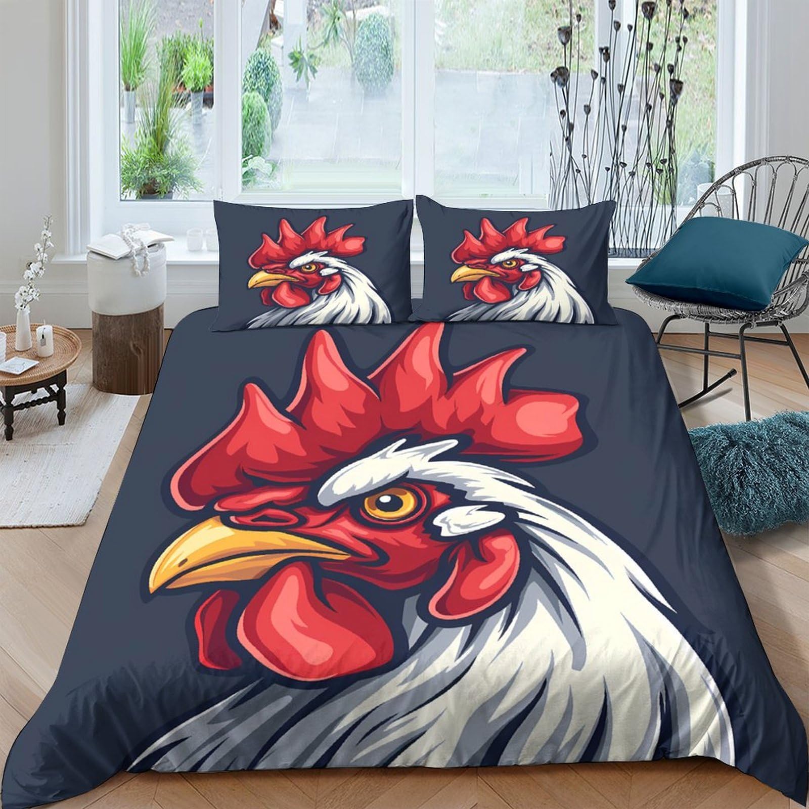 Ctjqhvkz Style-6 3D Printed Rooster Art Fitted Sheet Microfiber Soft Breathable Chicken Graphic Bed Cover For Bedroom Dorm Mattress Protection Decor Single（135X200cm）
