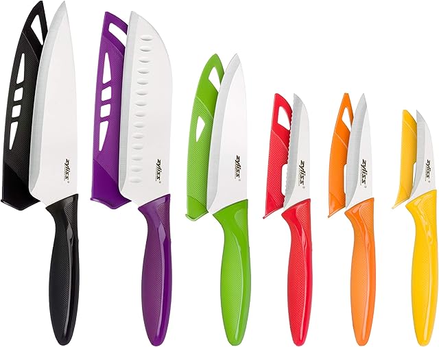 Zyliss E920144 6 Piece Knife Set | Multiple Sizes | Stainless Steel | Multicolour | 6 x Kitchen Knives With Protection Covers | Dishwasher Safe | 5 Year Guarantee