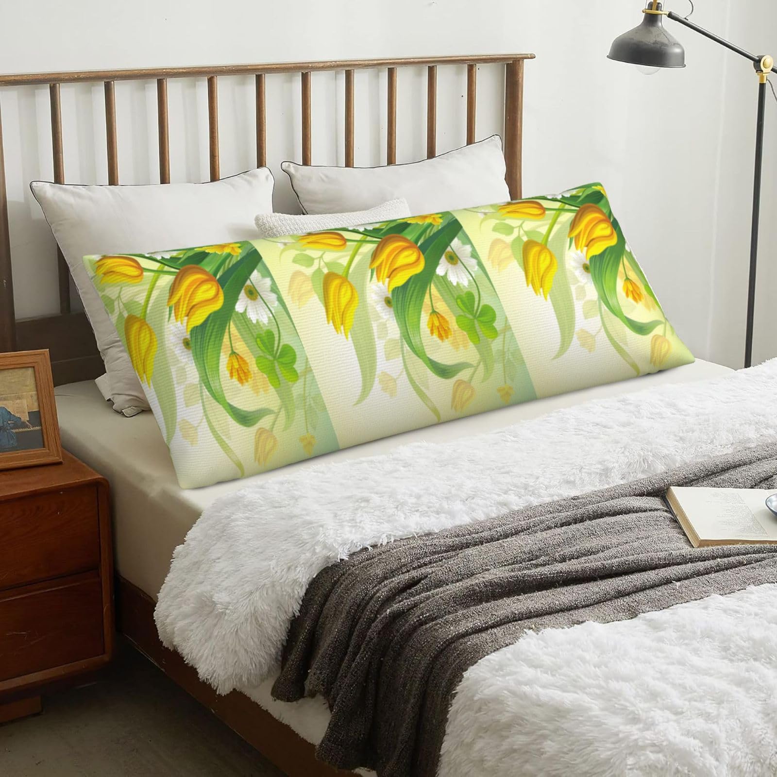 Watercolor Yellow Tulips, Body Pillow Cover with Zipper,Long Body Pillowcase 20 x 60 in