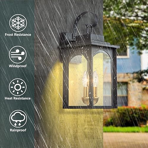 Miniatura 9 de Luces de pared para exteriores, luces negras para porche delantero, aplique de pared grande para exteriores, lámpara exterior con candelabro dorado,