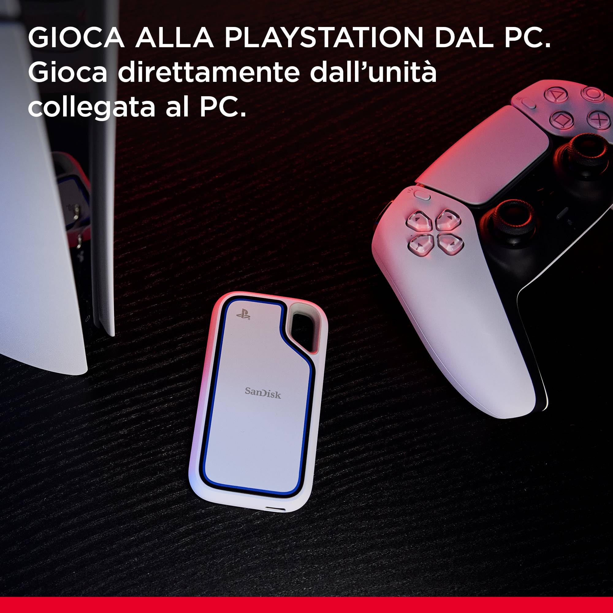 SanDisk Extreme Portable SSD per console Playstation 5 e PC's 1TB, velocità di lettura fino a 1000MB/s, Resistente all'acqua e alla polvere, e alle cadute da 3 metri, Un mese di prova di Nitro Discord