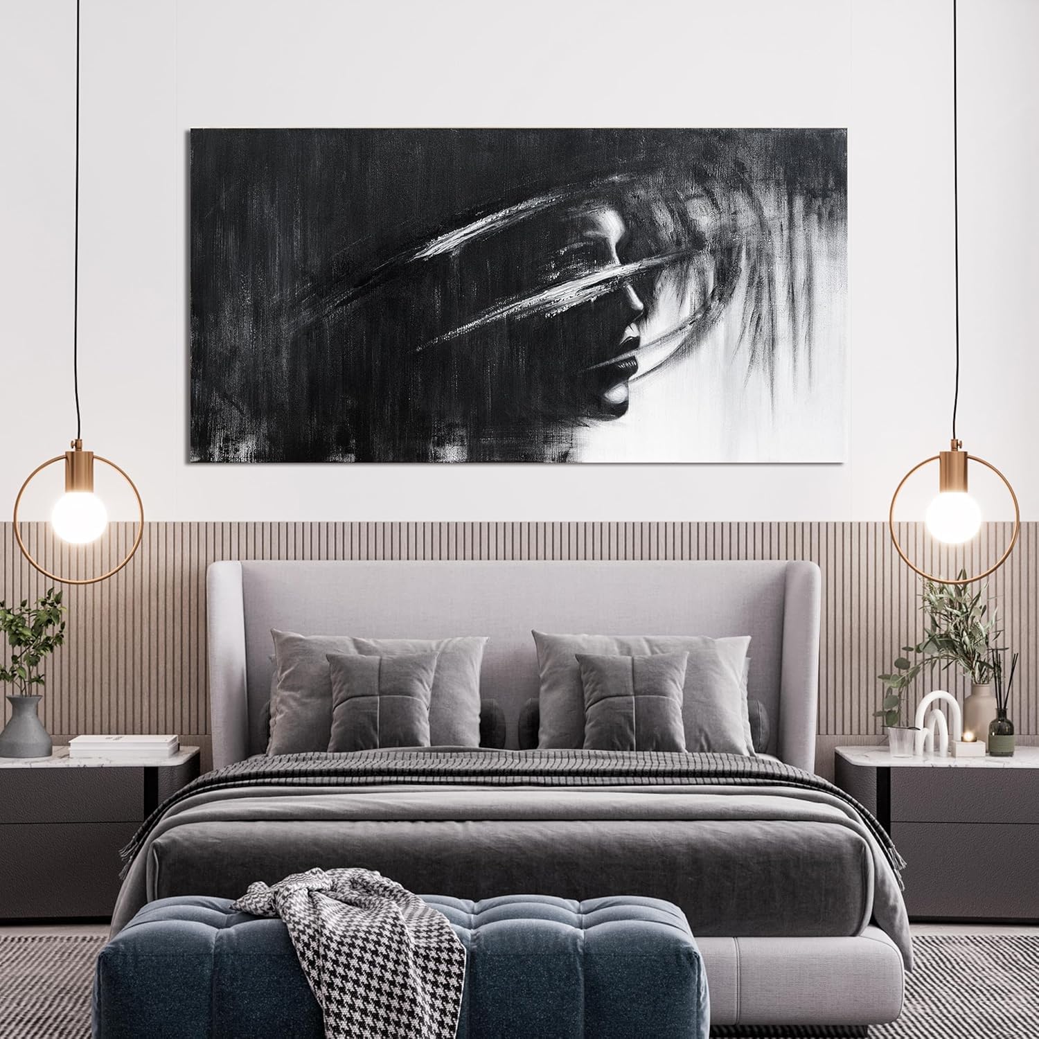 lianyibo Black and White Abstract Canvas Wall Art Prints Artwork Posters Prints for Living Room Bedroom Office Decor(75x150cm/Frameless)