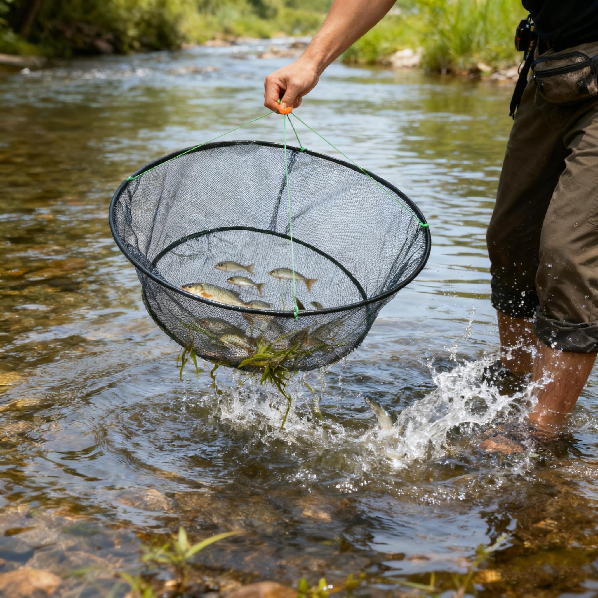 Retino da pesca pieghevole – Retino portatile con corda per ponte/ponte, ideale per pesci, gamberetti, pesciolini, gamberi e granchi