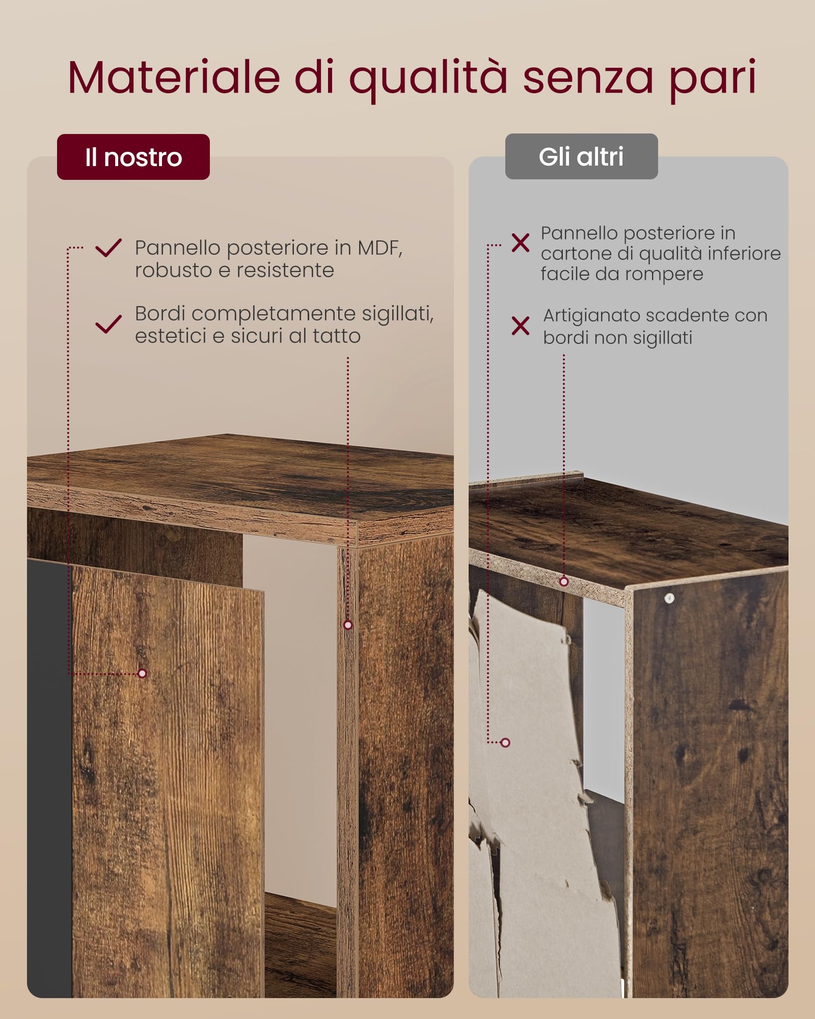 VASAGLE CUSTOS Collezione - Libreria, Scaffale Libreria a 4 Ripiani, Scaffale Portaoggetti con Ripiani Regolabili, Scomparti Aperti, 24 x 30 x 106 cm, per Soggiorno Studio, Marrone Vintage LBC434K01
