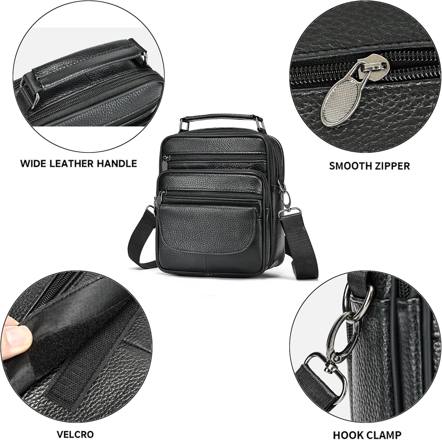 Celle phone Shoulder Bag for Men Leather, Smartphone Messenger Pouch Universal, Crossbody Mobile Phone Holster Leather Waterproof Satchel Sling Bags Handbag Cross Body Wallet Side Bag Daypack Backpack - Image 5
