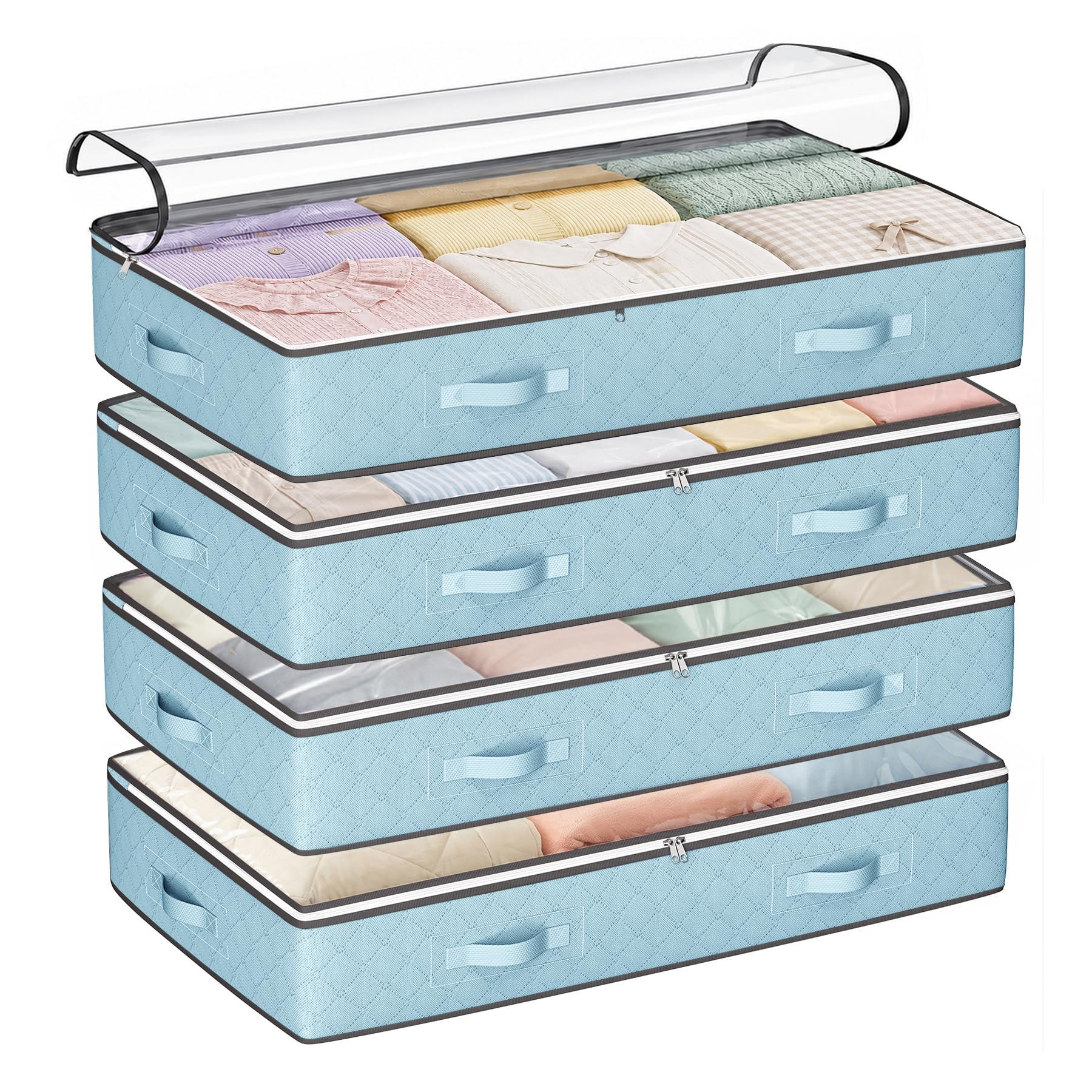 Budding Joy 4 Pack Under bed Storage, Storage Bins with Clear Lids
