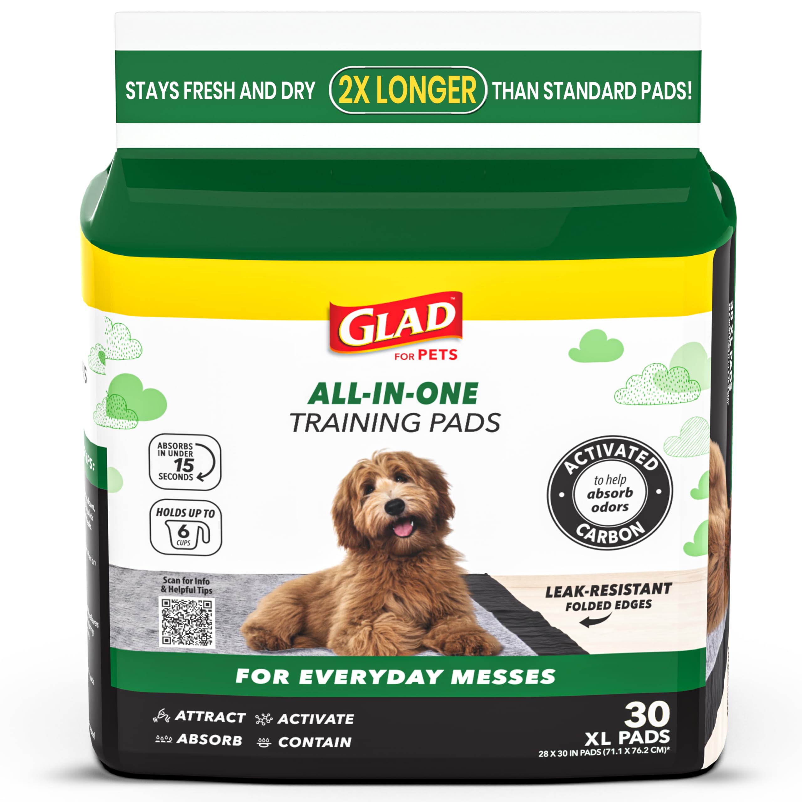 Glad for Pets Extra Large Charcoal Dog Training Pads - Absorbent Disposable Pee Pads for Dogs, Cats & Puppies - Jumbo-Size Potty Pads that Neutralize Urine Instantly - 30 Count Pet Supplies