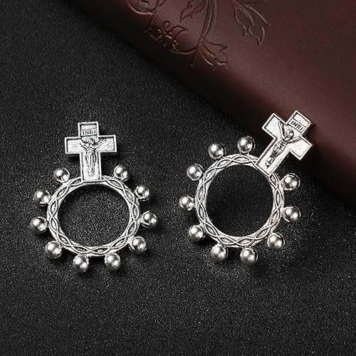 Miniatura 3 de Brilucky 12 anillos de rosario de dedo para regalos de bautismo, rosarios a granel para la primera comunión, regalos de fiesta, niñas, niños, 12