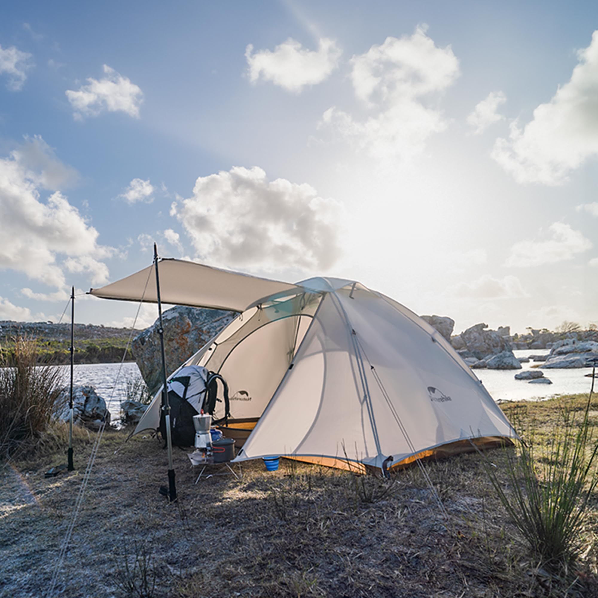 Naturehike Cloud Creek Tienda de campaña ultraligera 7001 para 2/3 personas, protección solar de aluminio y resistente al agua, para mochileros, senderismo, aventuras al aire libre (gris/2 personas)