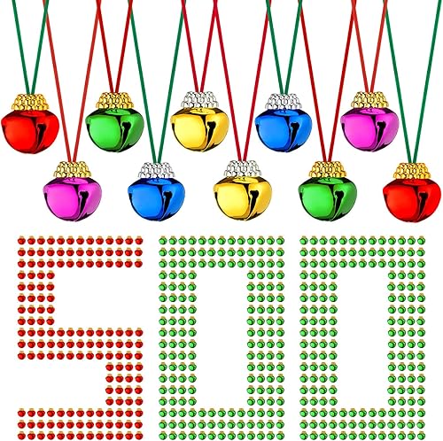 Equsion 500 collares de cascabel de Navidad a granel con cuerda para niños y mujeres, regalos de fiesta, bolsas de regalos, accesorios de decoración