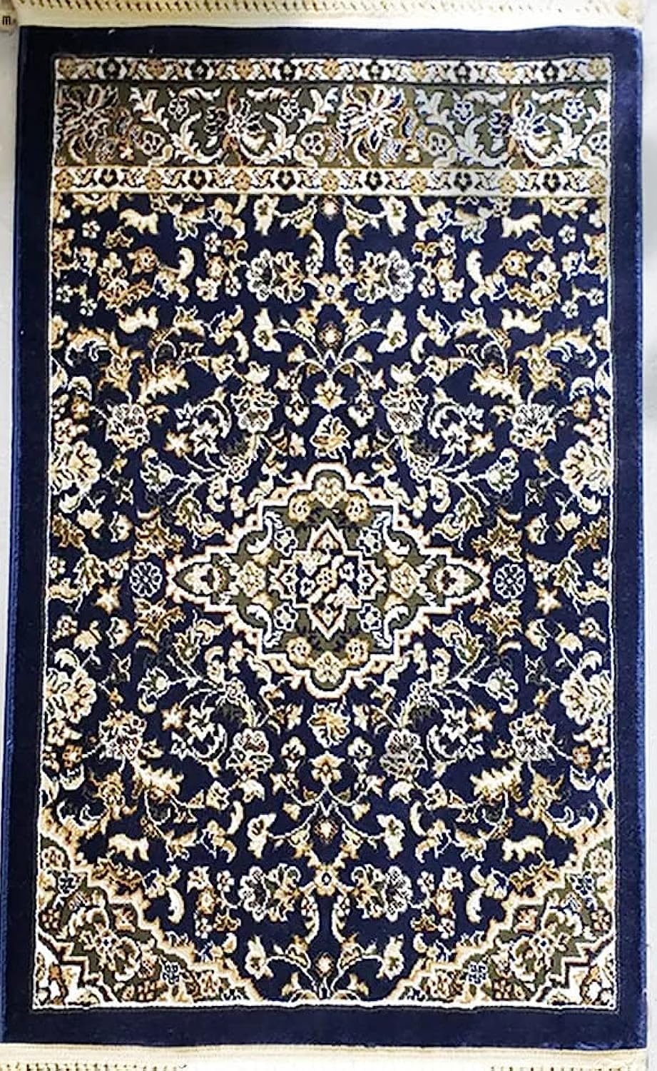 DeenSquare.com Al Rawdah Plain Design (New) Prayer Mat (Adults (70 x 110 cm), Navy Blue)