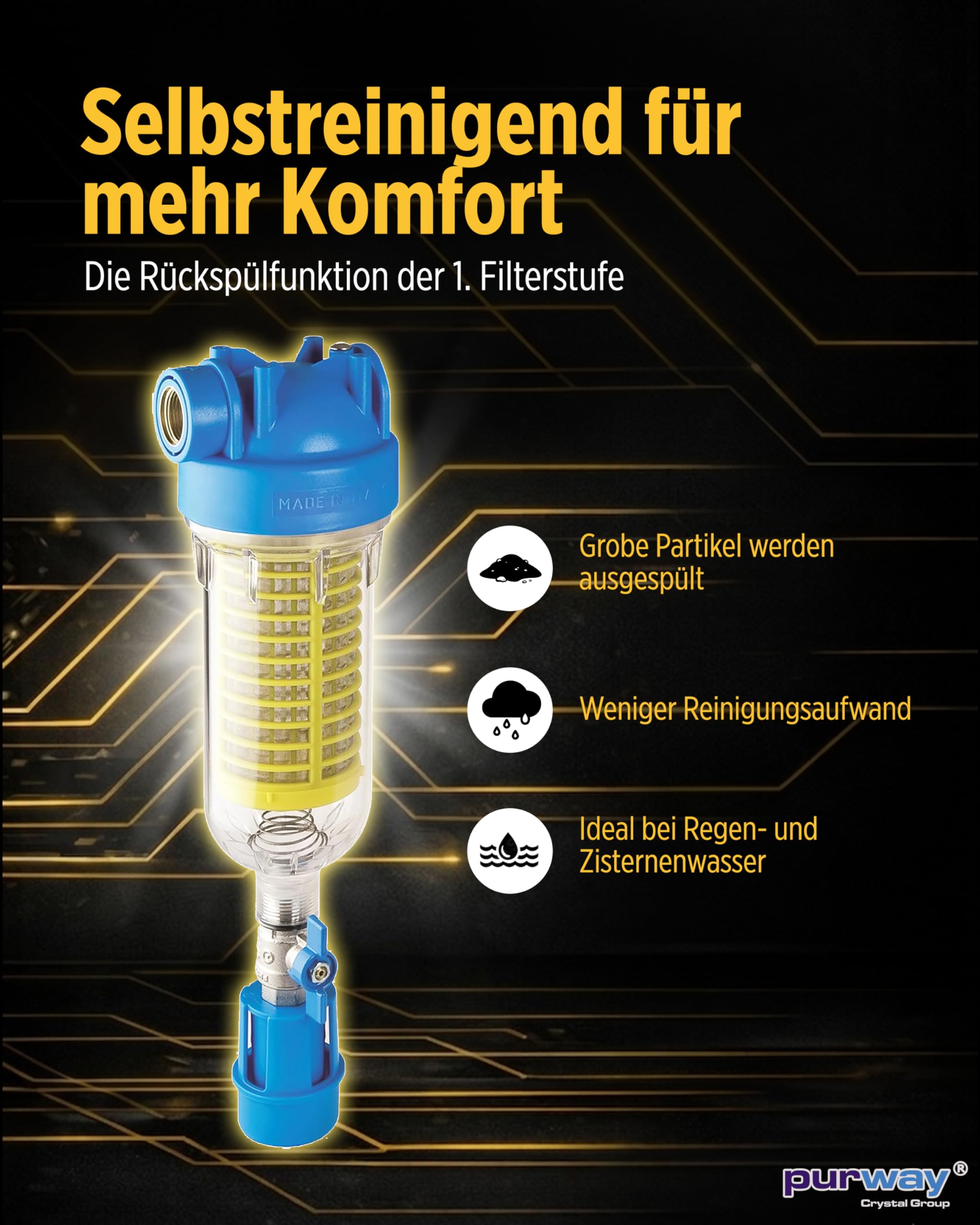 purway® HYDRA Rainmaster TRIO RLH LA 1" Zoll Wasserfiltergehäuse plus Filter