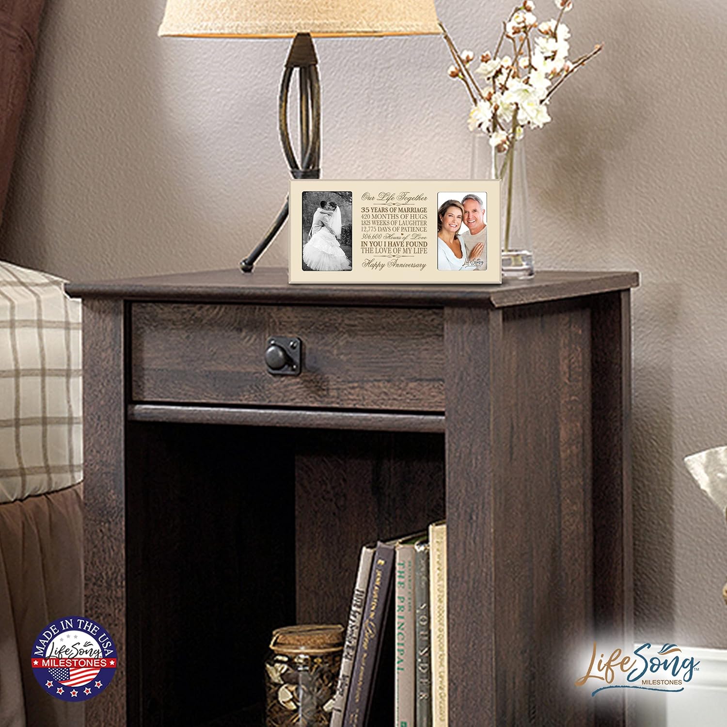 LifeSong Milestones 35th Wedding Anniversary Wooden Picture Frame| Celebrating Our 35th | Wedding Anniversary Reception Decor (Ivory)