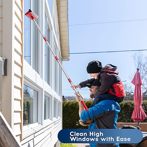 Miniatura 3 de DSV Standard Escobilla de ventana, limpiador de ventanas 2 en 1 con postes de extensión de 55 pulgadas, kit de lavado de ventanas, limpiador de