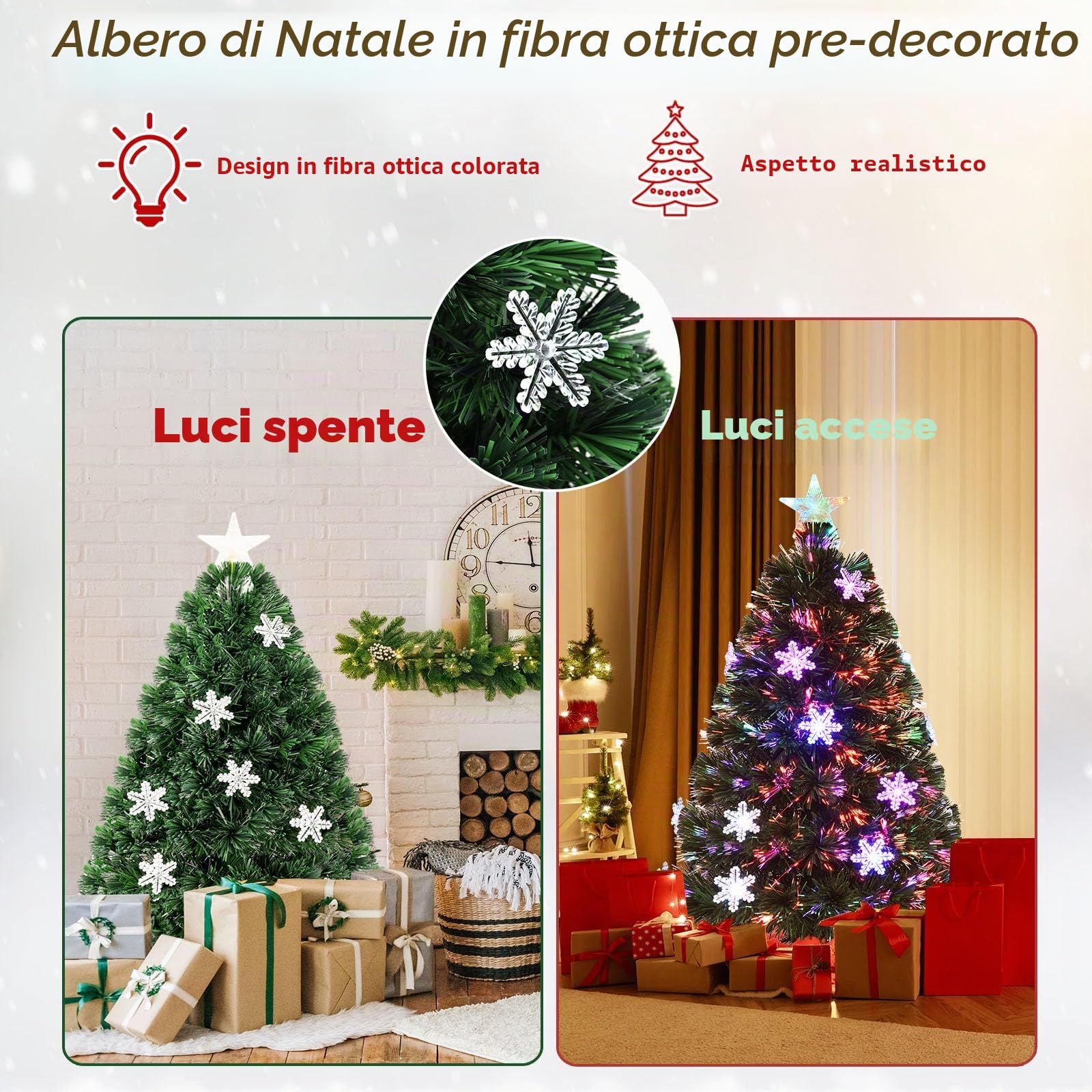 KOMFOTTEU Albero di Natale Artificiale 90/120/150/180 cm, Albero di Natale con Luci LED Incorporate e Base, Christmas Tree in PVC, per Casa, Negozio, Ufficio, Feste (S)