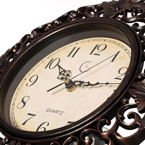 Miniatura 6 de Clockswise Reloj de pared colgante redondo clásico de 11 pulgadas con marco floral adornado en acabado envejecido vintage para el hogar, entrada,