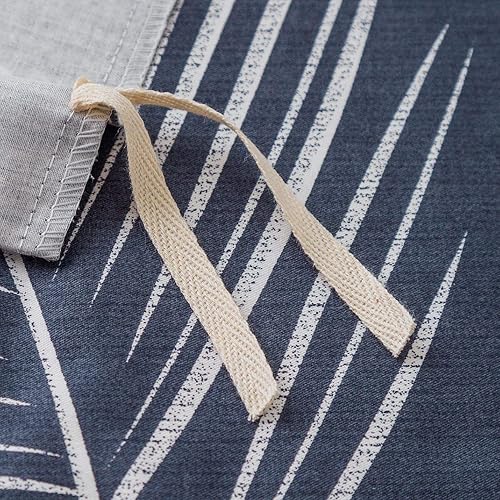 Miniatura 4 de YuHeGuoJi Juego de funda de edredón de palmera botánica tamaño Queen, 100% algodón, color azul marino, 3 piezas, 1 funda de edredón con estampado de